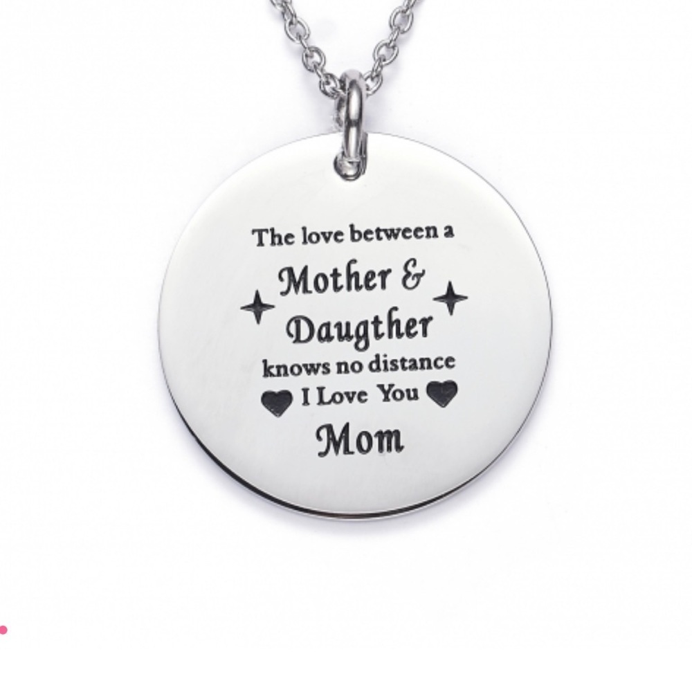 New Silver Tone Mother & Daughter Round Pendant Charm Necklace